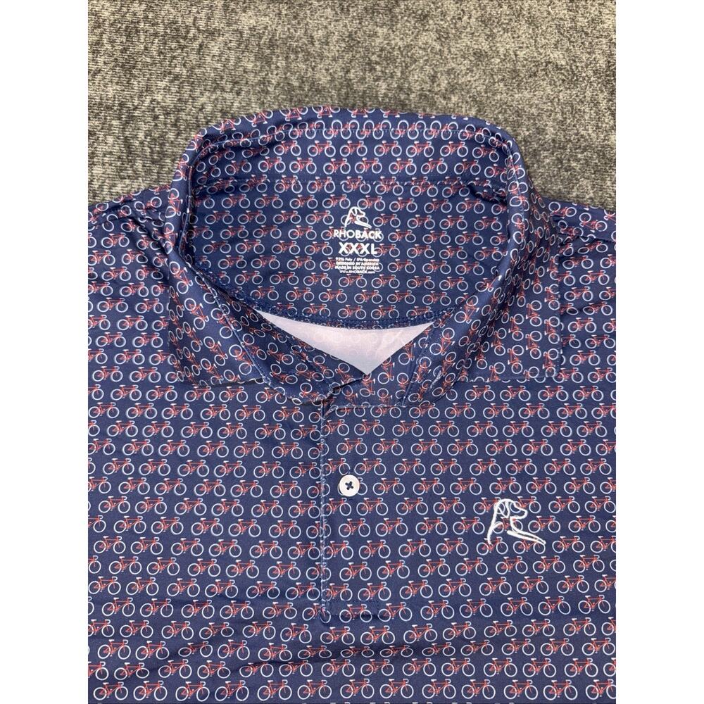 Mens Rhoback Blue Bicycle Print Performance Golf Polo Shirt Size XXXL 3X - Picture 6 of 8